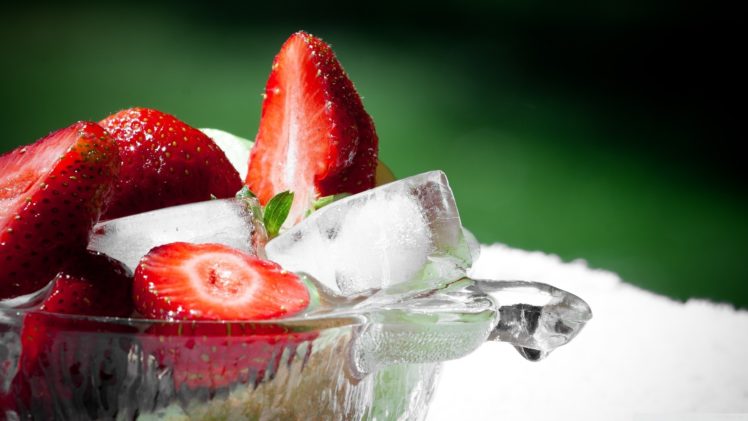 ice, Fruits, Strawberries, Ice, Cubes HD Wallpaper Desktop Background