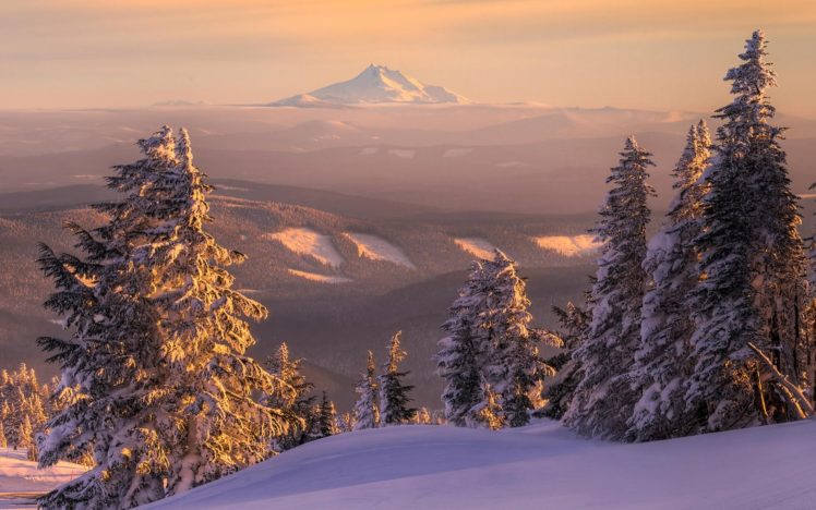 sunset, Mountains, Landscapes, Nature, Winter, Snow, Trees, Skylines, Forest HD Wallpaper Desktop Background