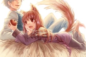 animal, Ears, Apple, Barefoot, Craft, Lawrence, Foxgirl, Gray, Hair, Horo, Red, Eyes, Red, Hair, Spice, And, Wolf, Tail