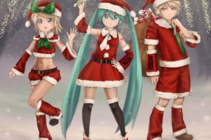 christmas, Hatsune, Miku, Kagamine, Len, Kagamine, Rin, Novcel, Vocaloid, Watermark