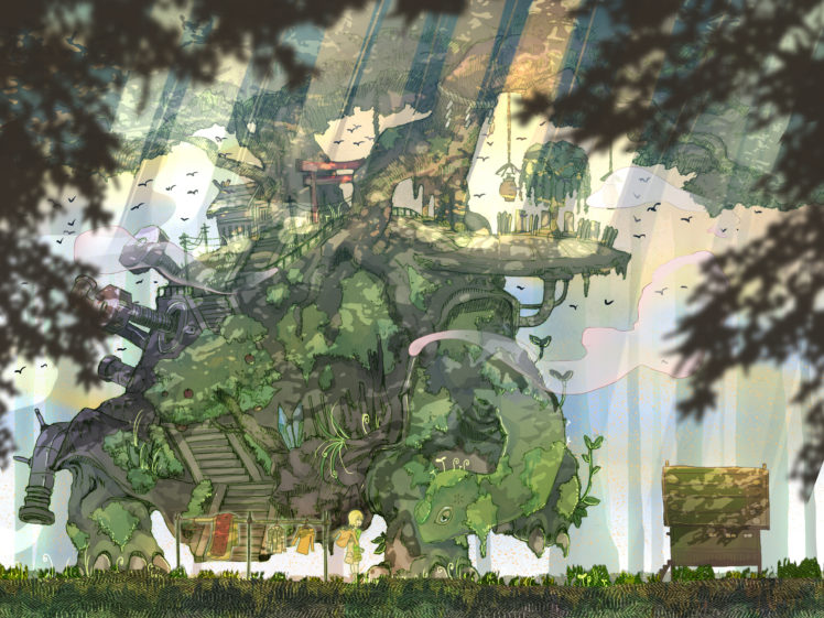 animal, Bird, Original, Scenic, Shinta,  hmmuk , Tree, Turtle HD Wallpaper Desktop Background