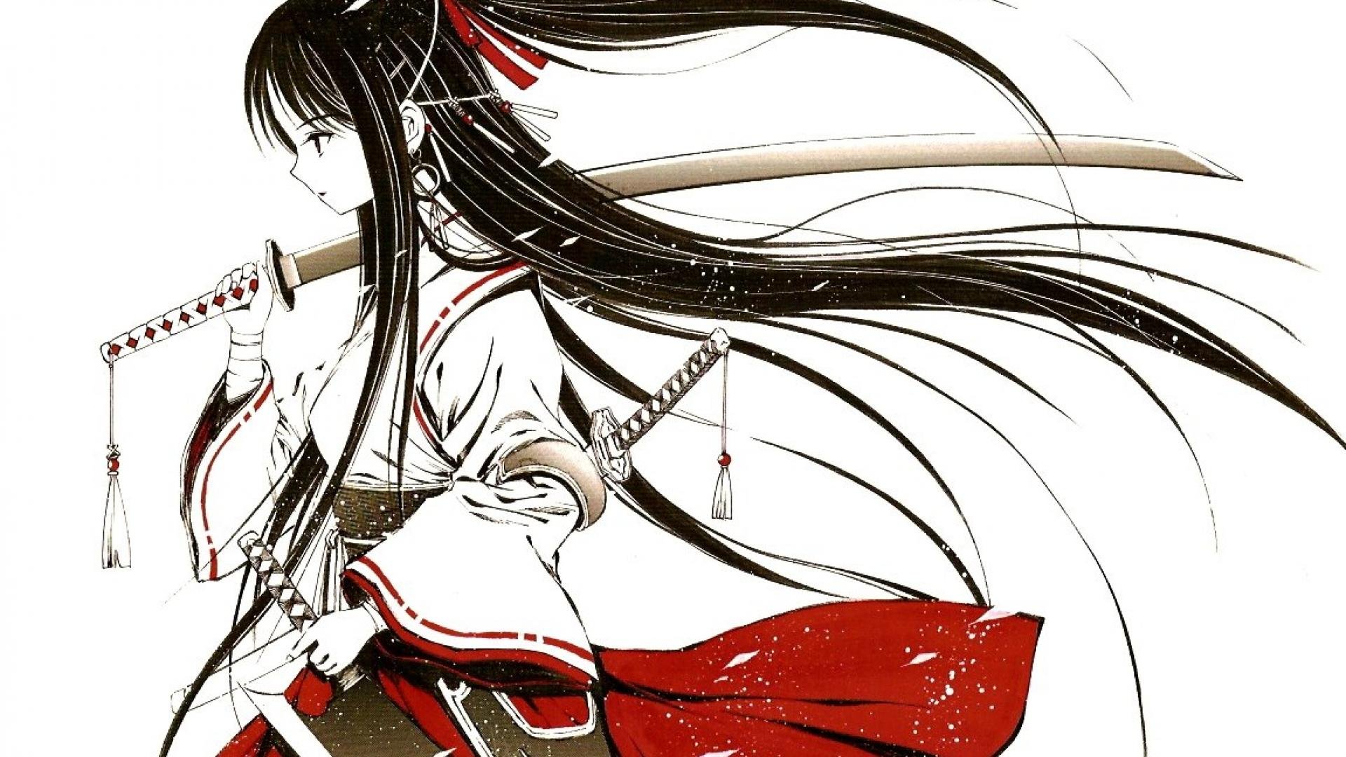 anime girl samurai female warrior swords katana Wallpaper