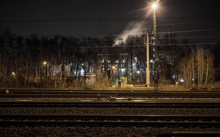 railroad, Rails, Light, Night, Tracks HD Wallpaper Desktop Background