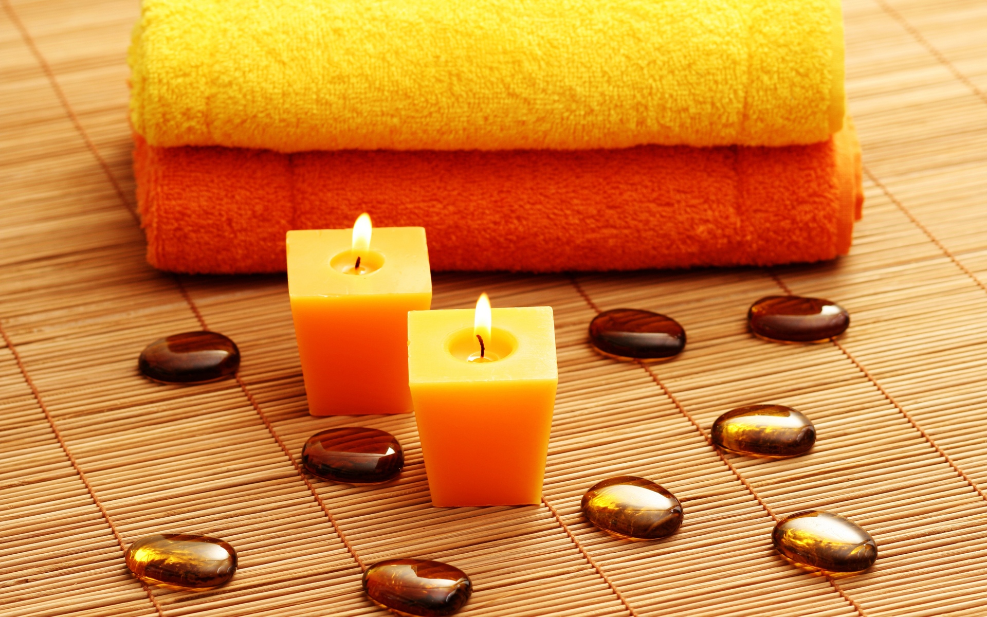 towels, Mats, Candles, Spa, Stones, Spa, Bokeh, Mood, Fire, Flames, Zen Wallpaper