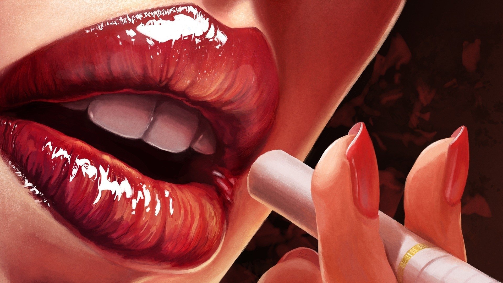 women, Lips, Artwork, Drawings, Cigarettes, Nail, Polish Wallpaper
