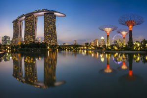 singapore, City, Buildings, Night, Sea, Reflection, Lights, Ferris, Wheel, Water, Harbor, Bay