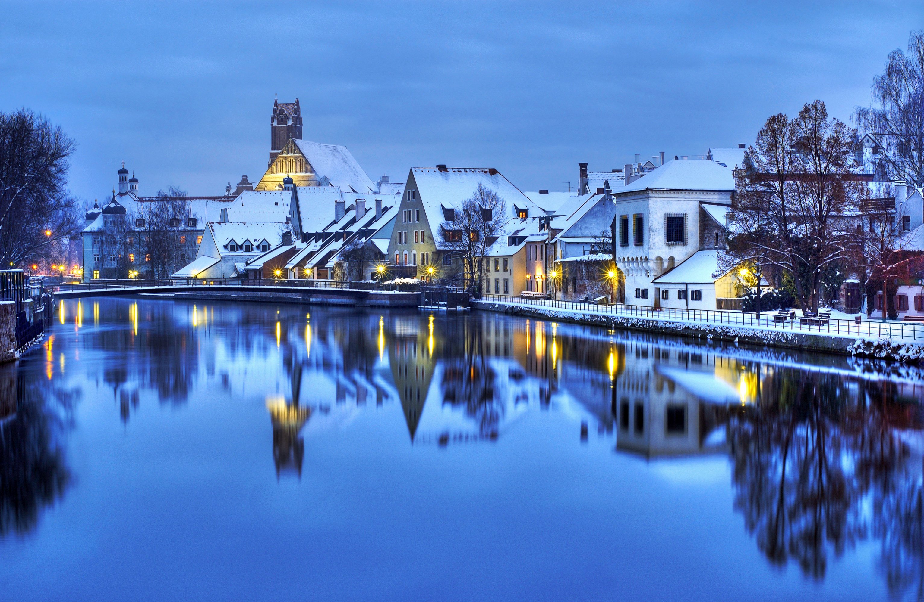germany, Houses, River, Winter, Cities, Reflection Wallpaper