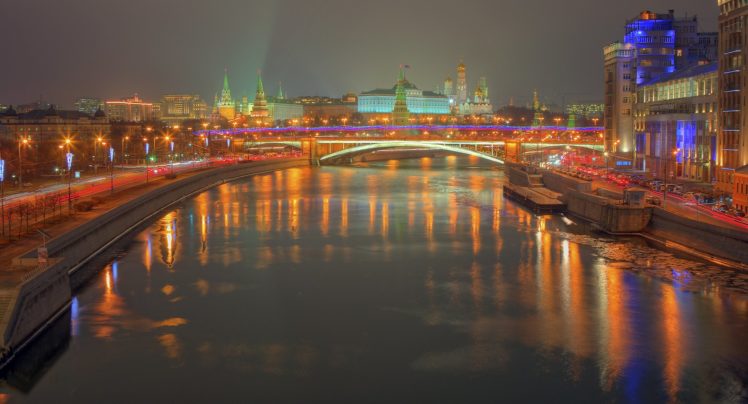 kremlin, Moscow, Night, River, Russia, Reflection HD Wallpaper Desktop Background