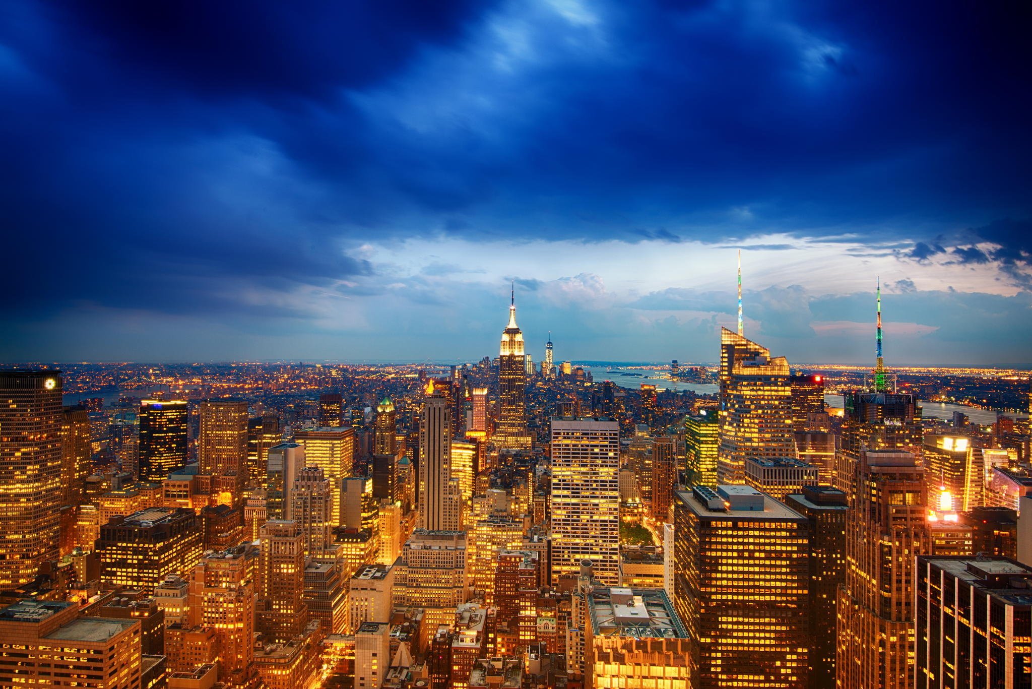 new, York, New, York, City, Nyc, Manhattan, Usa, Empire, State, Building, Evening, Sunset, Sky, Clouds, Buildings, Skyscrapers, Lights, Landscape, City Wallpaper