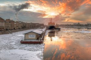 winter, Frost, St, Petersburg, Russia, River, Ice, Frozen
