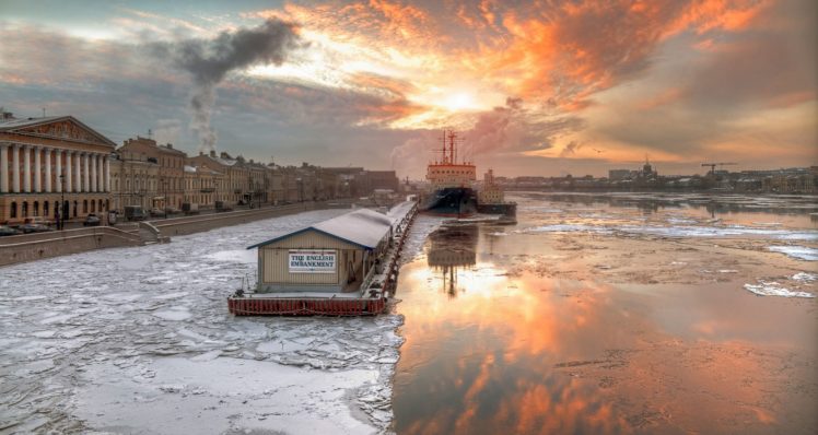 winter, Frost, St, Petersburg, Russia, River, Ice, Frozen HD Wallpaper Desktop Background