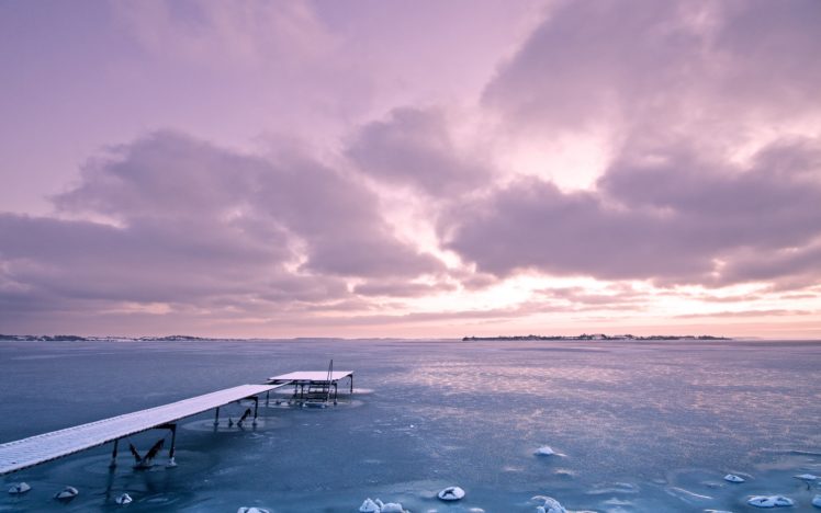 sea, Ocean, Sunrise, Sunset, Sky, Clouds, Ice HD Wallpaper Desktop Background