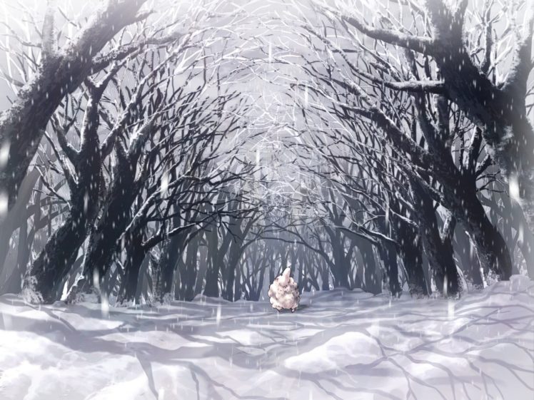 animal, Forest, Mori,  m, P, M , Nobody, Original, Scenic, Sheep, Snow, Tree, Winter HD Wallpaper Desktop Background