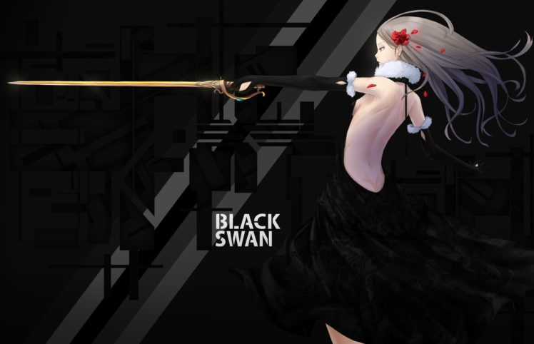anime, Girls, Black, Swan, Trix, Original, Dress, Swords, Human, Back HD Wallpaper Desktop Background