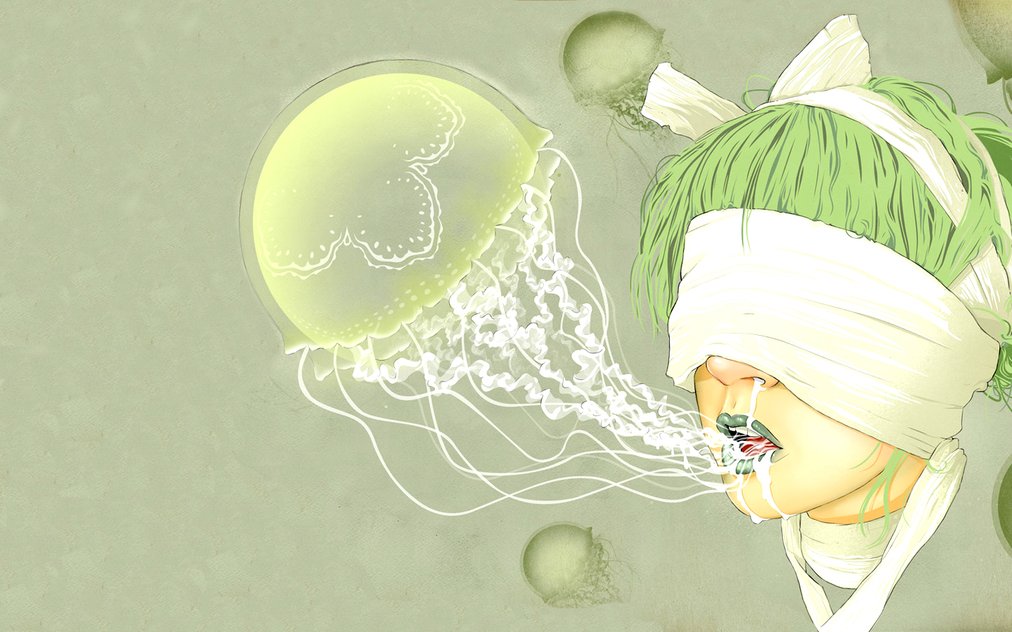 blindfolds, Surreal, Green, Hair, Jellyfish, Artwork, Simple, Background, Jason, Levesque Wallpaper