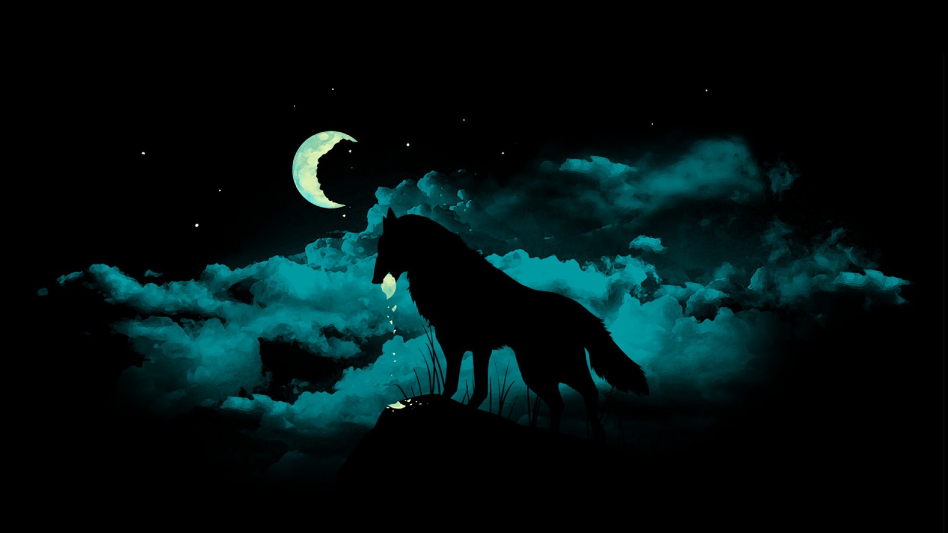 black, Artwork, Crescent, Wolves Wallpaper