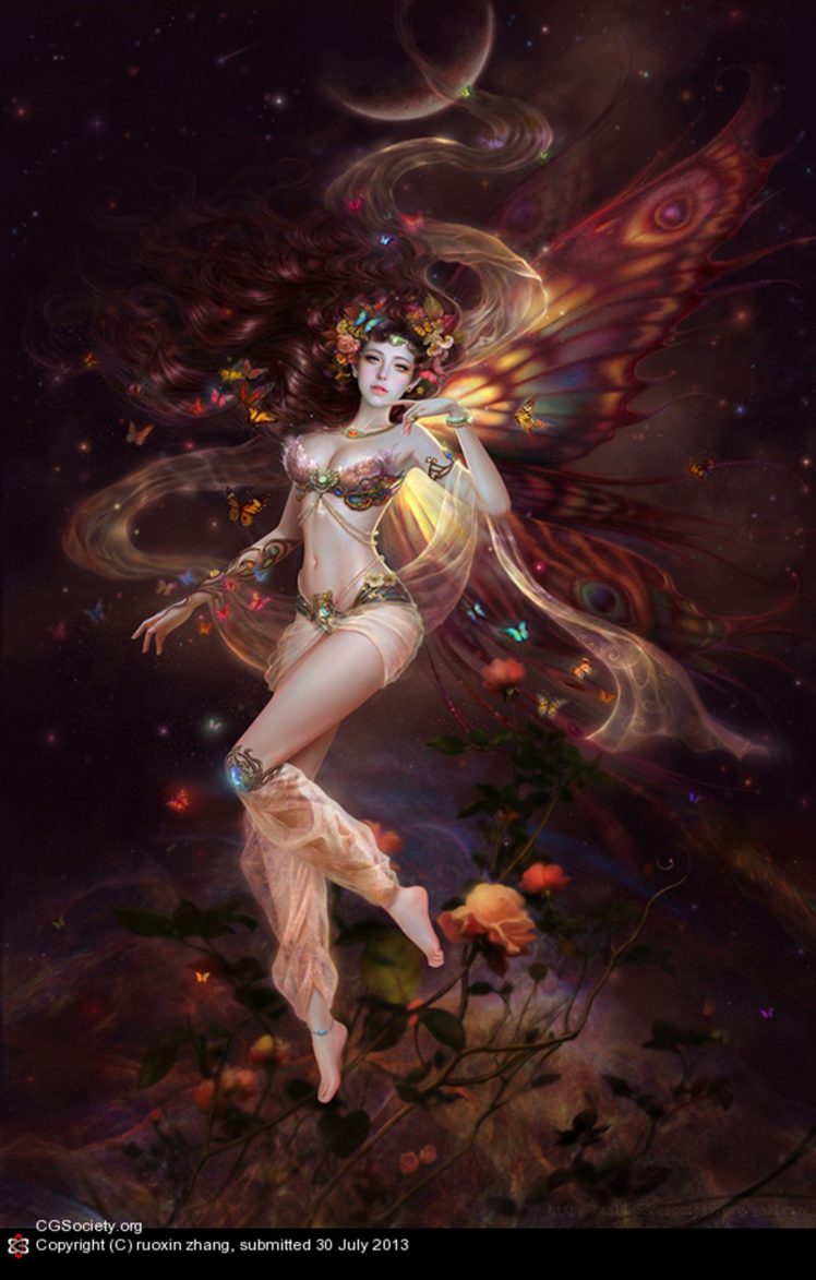 fairy, Fantasy, Girl, Wing, Butterfly, Magic, Flower, Beautiful HD Wallpaper Desktop Background