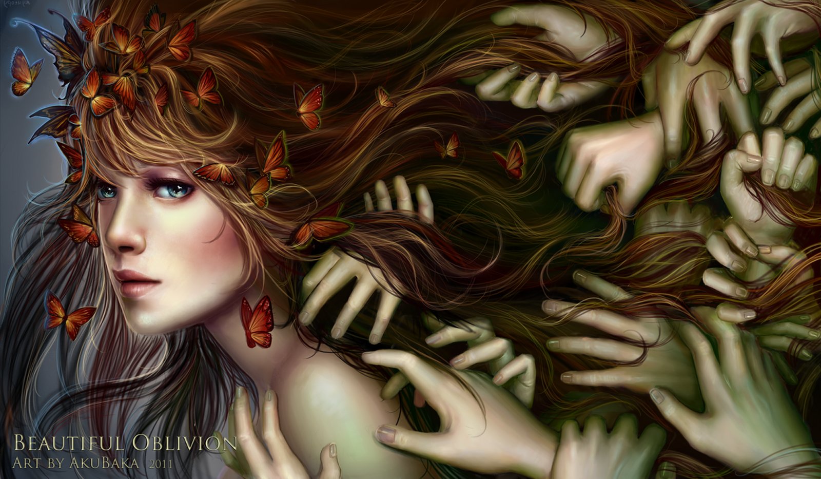 fairy, Fantasy, Girl, Butterfly, Blue, Eyes, Hands, Beautiful Wallpaper