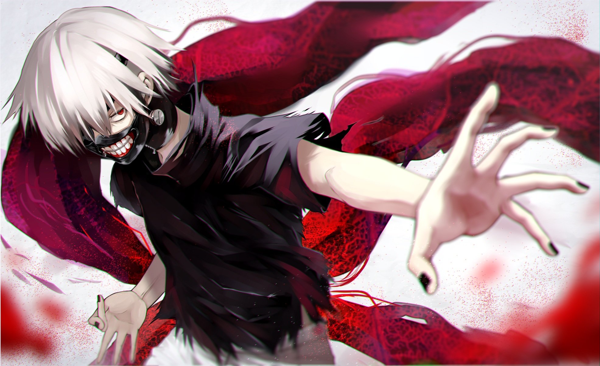all, Male, Fami, yellow, Skies , Kaneki, Ken, Male, Mask, Red, Eyes, Short,  Hair, Tokyo, Ghoul, Torn, Clothes, White, Hair Wallpapers HD / Desktop and  Mobile Backgrounds