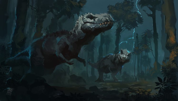 ancient, Animals, Dinosaur, Tyrannosaurus, Animals, Painting, Art, Artwork HD Wallpaper Desktop Background
