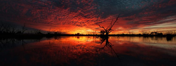 clouds, Trees, Sunset, Sky, Lake HD Wallpaper Desktop Background