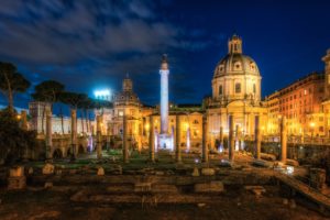 italy, Ruins, Famous, Buildings, Trajans, Forum, Rome, Night, Cities