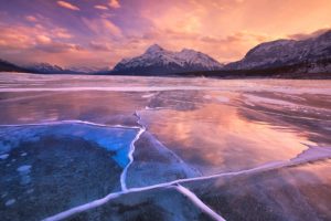 sunset, Ice, Sky, Mountains, Clouds, Lake, Winter, Frozen