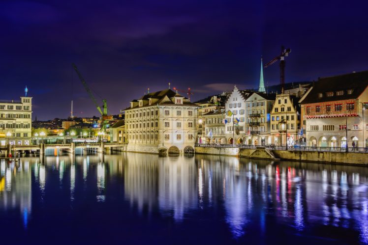 switzerland, Houses, River, Gockhausen, Night, Cities HD Wallpaper Desktop Background