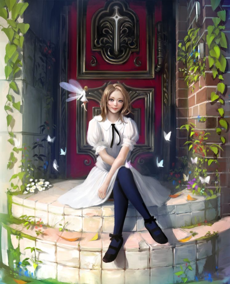 fantasy, Girl, Blonde, Fairy, Wing, Flower, Dress, Butterfly HD Wallpaper Desktop Background
