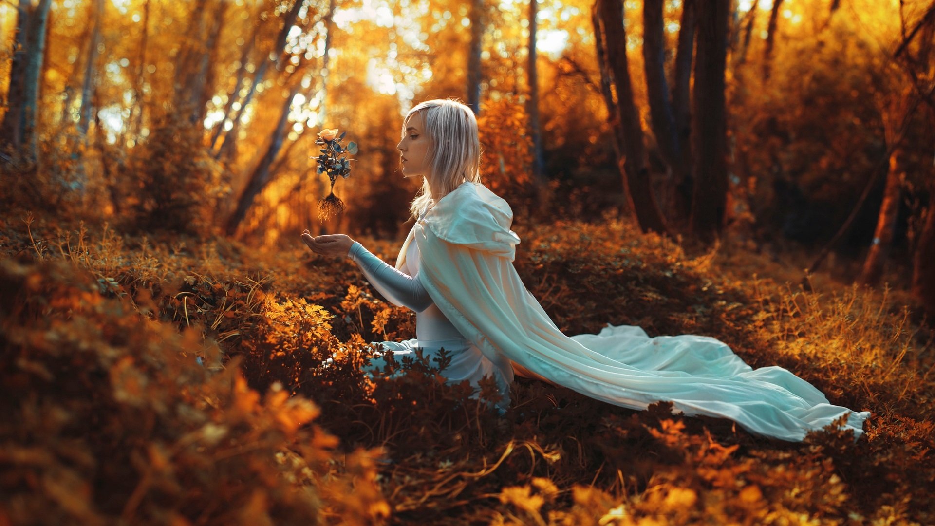 portrait,  , Girl, Forest, White, Hair, Magic Wallpaper