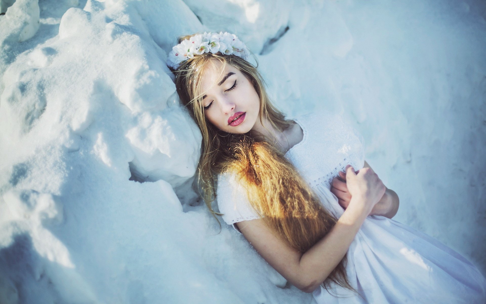 portrait,  , Girl, Winter, Snow, White Wallpaper