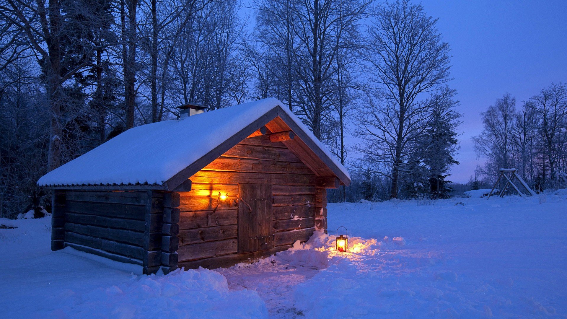 winter landscape night sweden Wallpaper