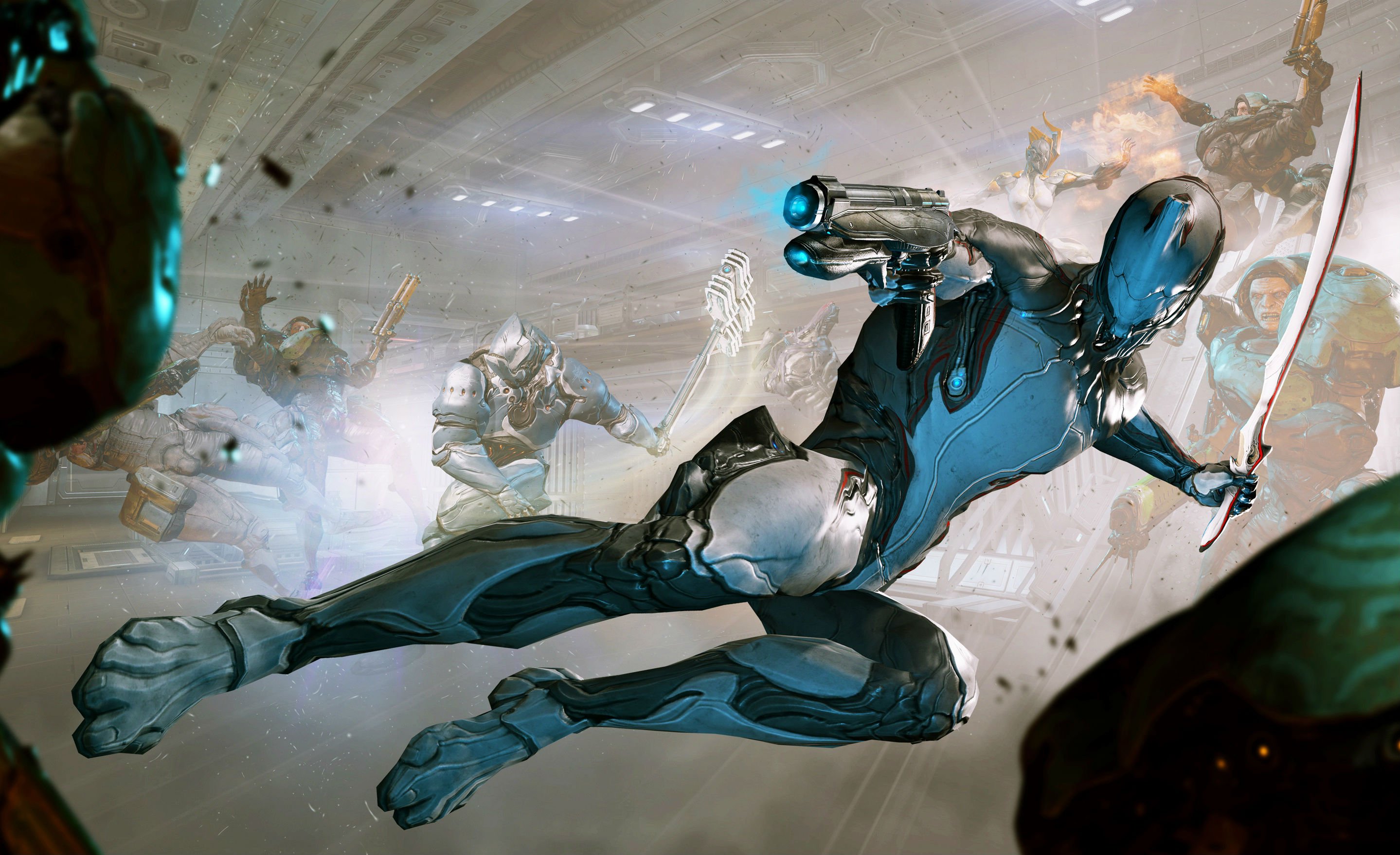 warframe, Warrior, Shooter, Robot, Cyborg, Online, Fighting, Sci fi Wallpaper