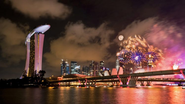 fireworks, Singapore, Asia HD Wallpaper Desktop Background