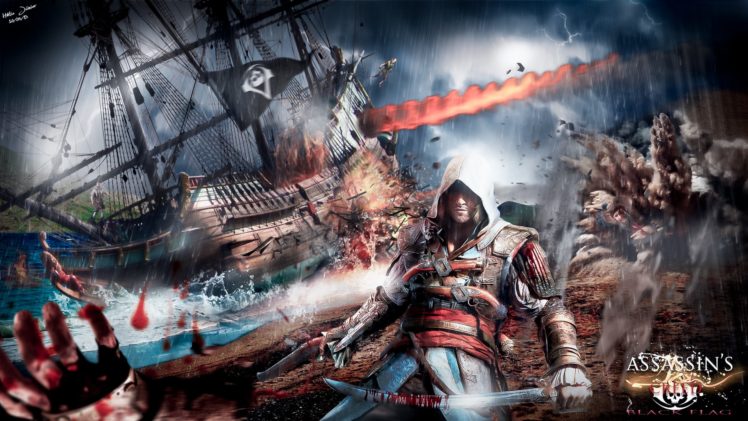 assassins, Creed, Black, Flag, Fantasy, Fighting, Action, Stealth, Adventure, Pirate HD Wallpaper Desktop Background