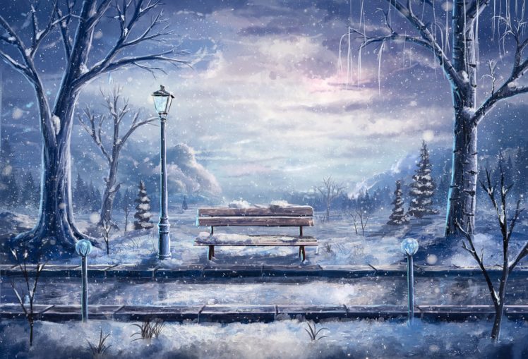 original, Snow, Winter, Anime, Tree, Bank HD Wallpaper Desktop Background