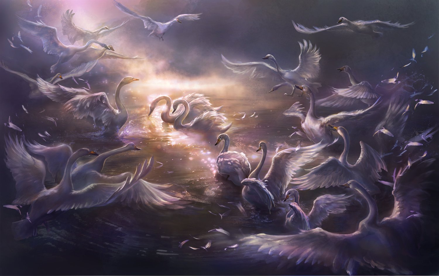fantasy, Swan, Animal, Lake, Wings Wallpaper