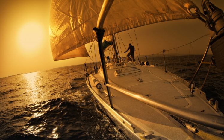 yacht, Sunset, Sea, Sail, Boat, Sports HD Wallpaper Desktop Background