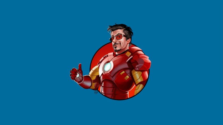 minimalistic, Iron, Man, Sunglasses, Tony, Stark, Thumbs, Up, Blue, Background HD Wallpaper Desktop Background