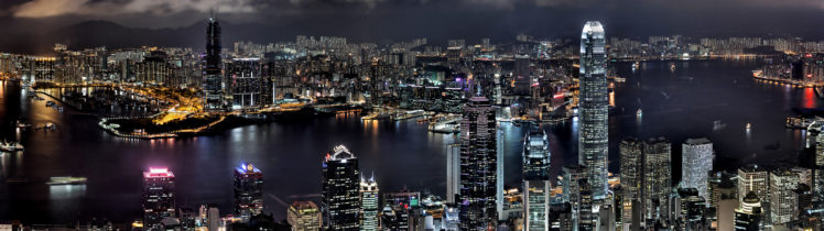 cityscapes, Night, Buildings, Hong, Kong HD Wallpaper Desktop Background