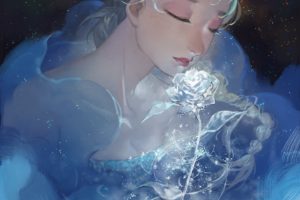 frozen, Disney, Elsa, Rose, Long, Hair, Flower, Stars, Cartoon
