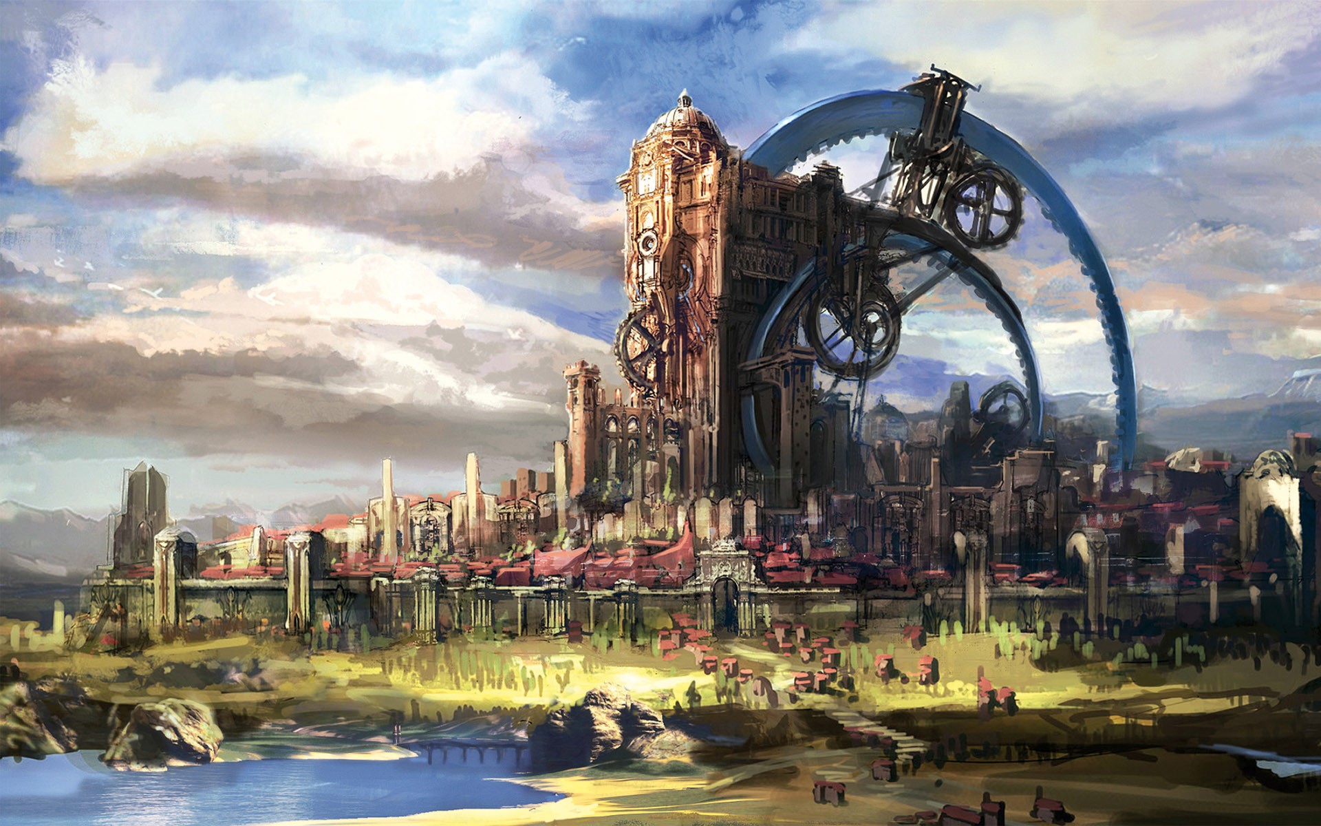 drawing, Building, Steampunk, Cities Wallpaper