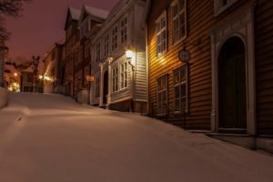 gamlebergen, Norway, Norway, Night, Winter, Snow, Roads, Houses, Clocks, Lights, City, Light, Lighting