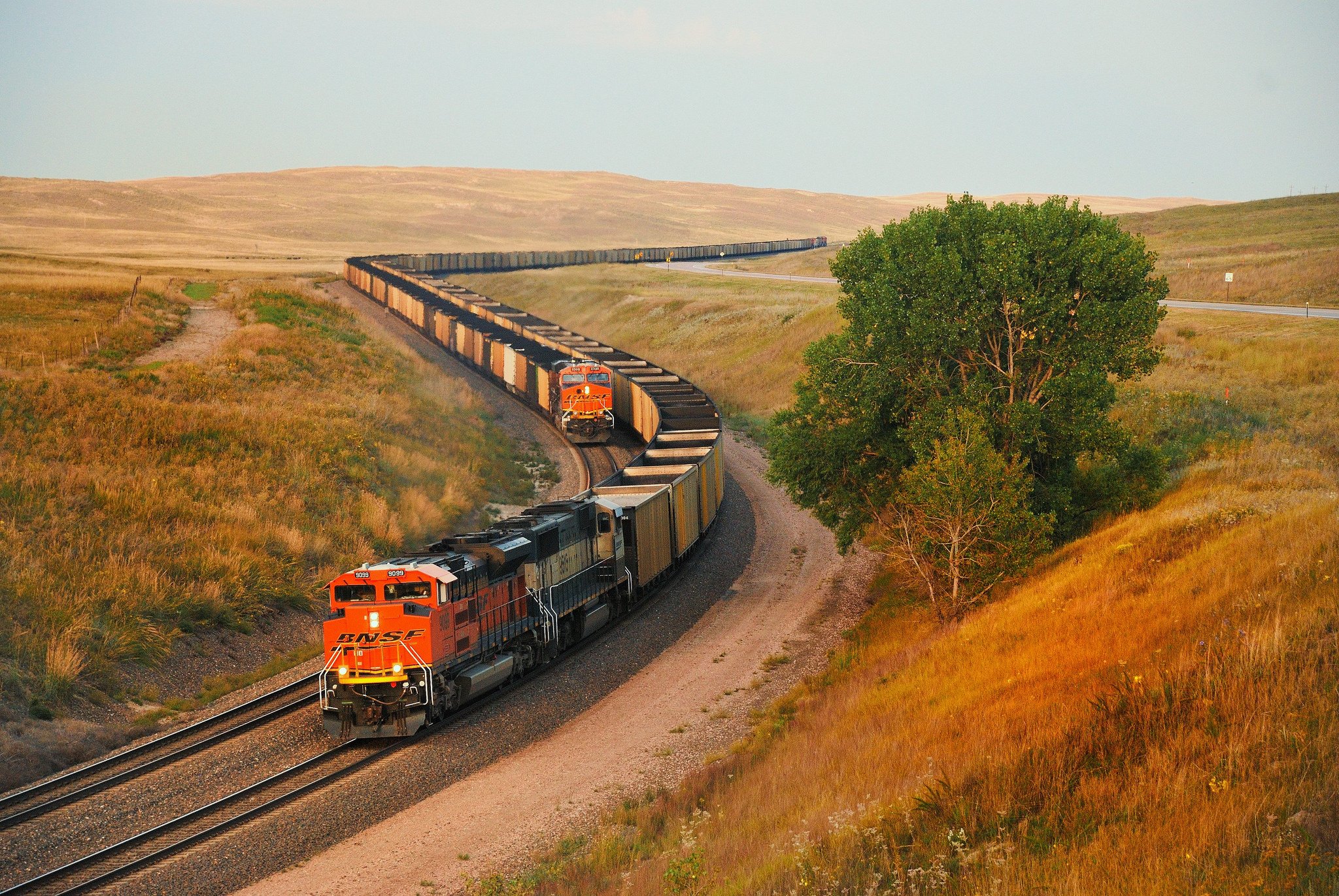 hills, Tree, Autumn, Road, Train Wallpaper