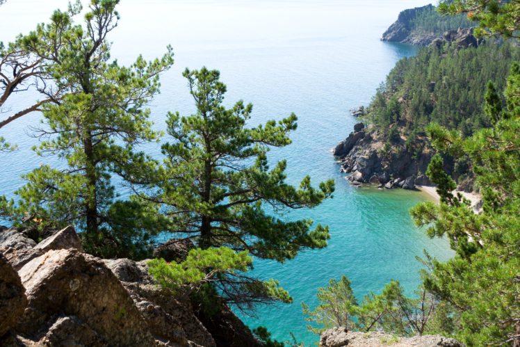 russia, Lake, Baikal, Trees, Crag, Nature HD Wallpaper Desktop Background