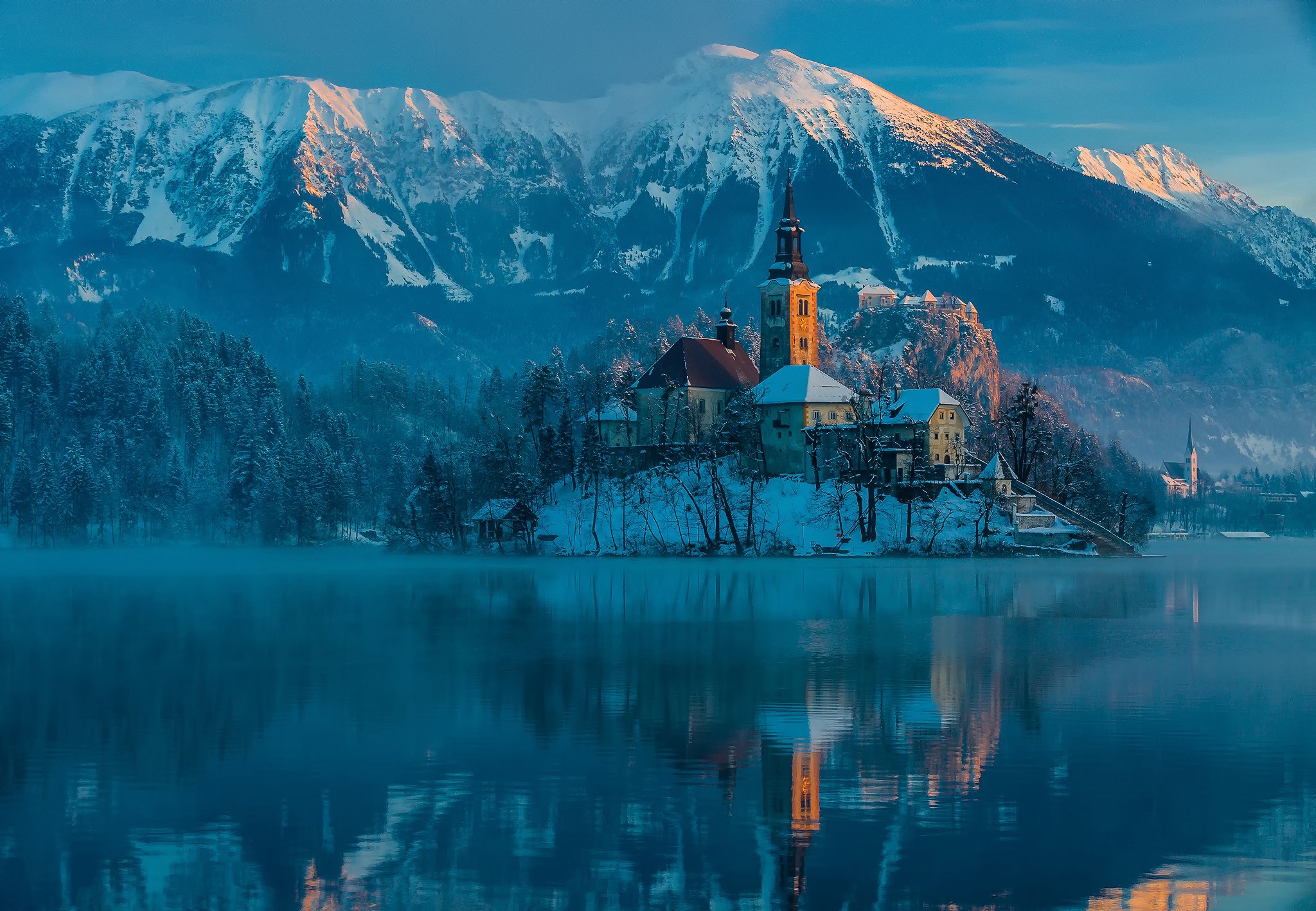 slovenia, Bled, Bled, Lake, The, Mountains, The, Julian, Alps, Winter