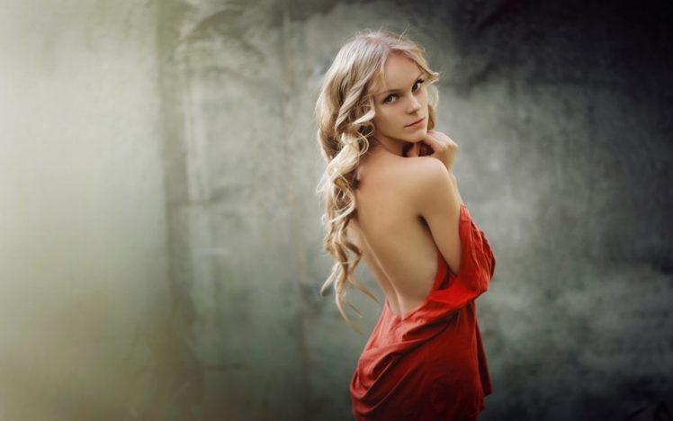 sensuality,  , Girl, Portrait, Red, Dress, Look, Back HD Wallpaper Desktop Background