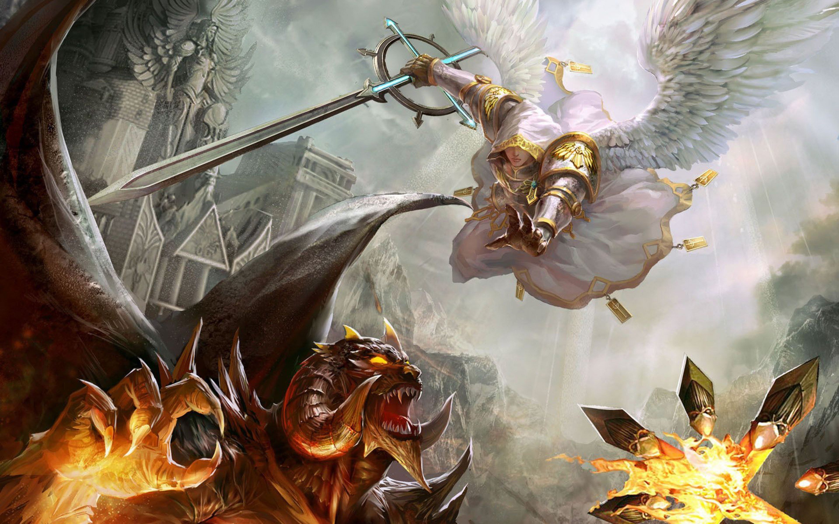 heroes, Might, Magic, Strategy, Fantasy, Fighting, Adventure, Action, Online, 1hmm, Angel, Warrior, Battle, Monster Wallpaper