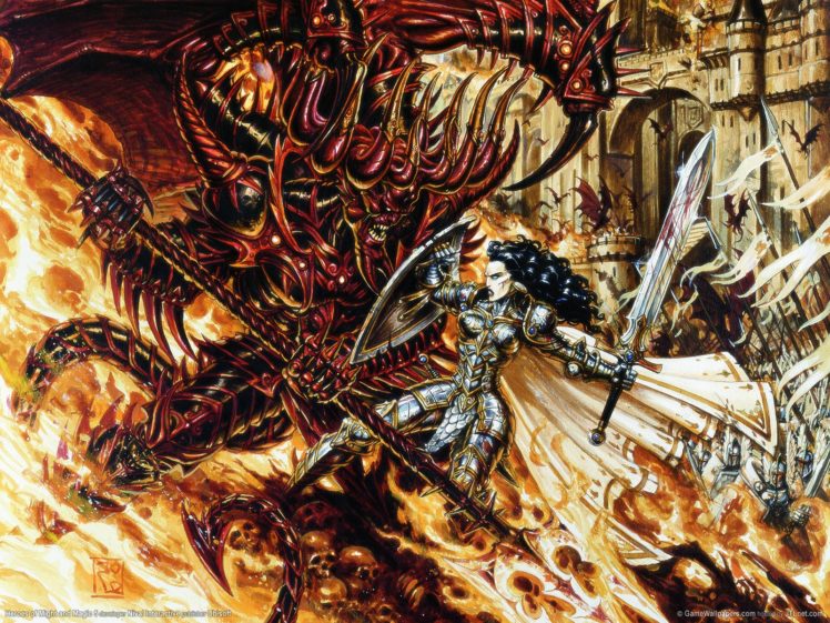 heroes, Might, Magic, Strategy, Fantasy, Fighting, Adventure, Action, Online, 1hmm, Demon, Dark, Skull, Monster, Warrior, Girl HD Wallpaper Desktop Background