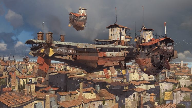 steampunk, Mechanical, Ships, Boats, Cities HD Wallpaper Desktop Background